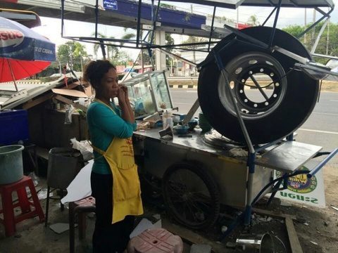 Phuket bus wheel wrecks noodle stall en route to Surat Thani